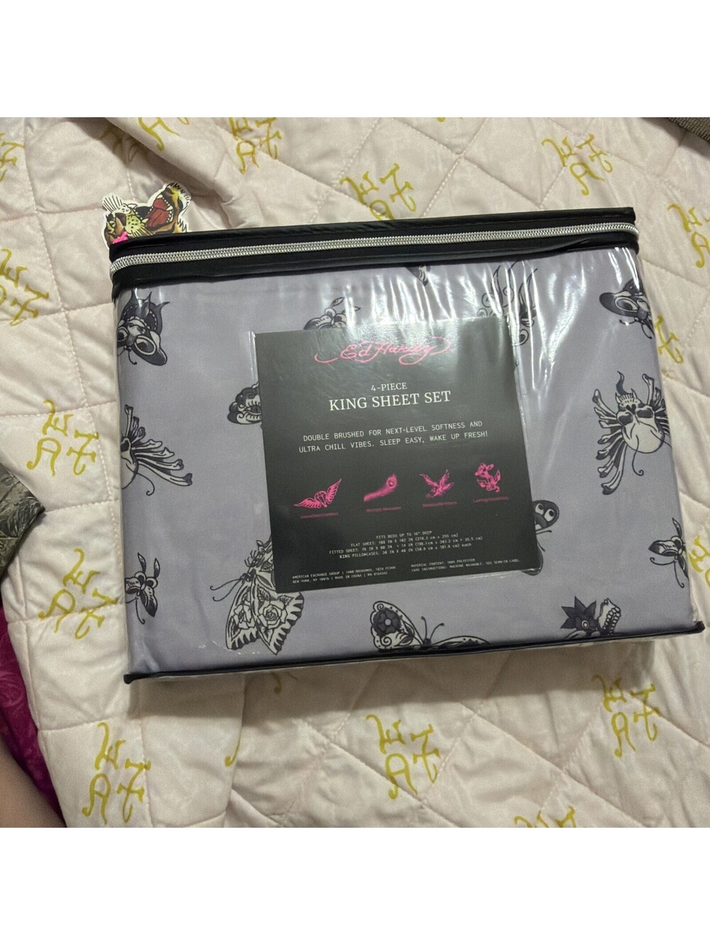 Ed Hardy KING Sheet Set 4PC Double Brushed Soft Cooling Bedding